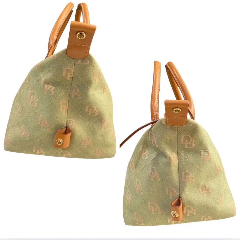 DOONEY & BURKE Lime Green & Oak Monogram Fabric Satchel Handbag, Authentic EUC